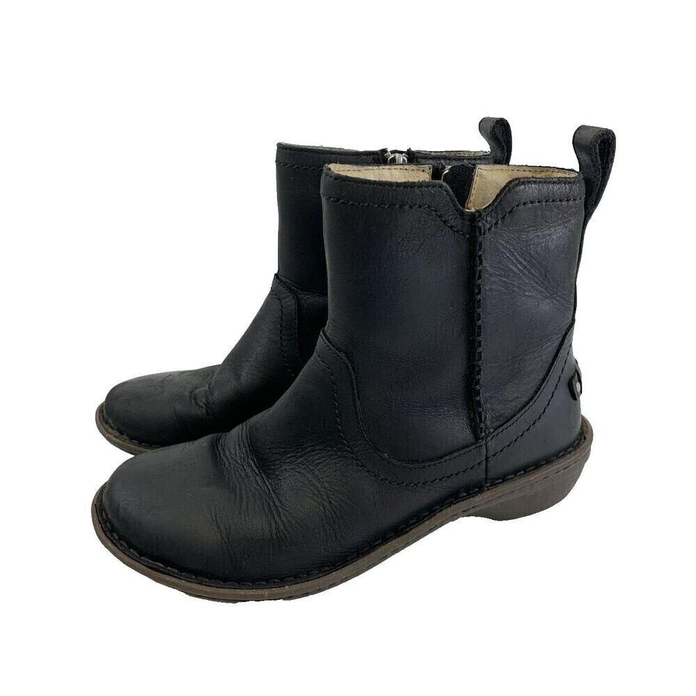 Ugg Neevah Short Boots Black‎ Leather Ankle Zip Sheepskin Lined 1004177 Womens 6